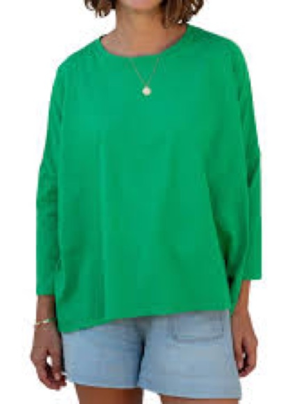 Mersea. Boxy Pleat Back Long Sleeve Tshirt. Kelly Green. Size Medium.